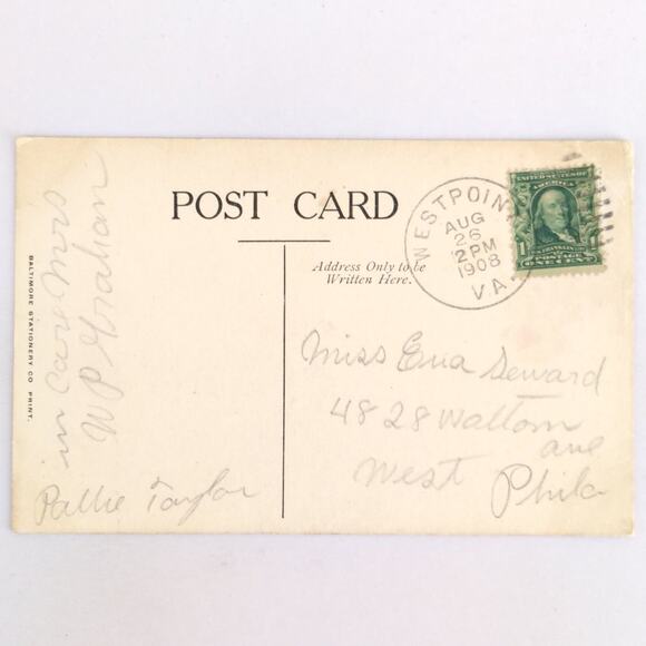 Terminal Hotel West Point Virginia Antique 1908 Postcard B&W Photo EL Smither - Picture 2 of 2